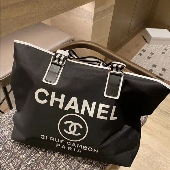 CHANEL Black and White Logo Tote - Picture 1 of 1